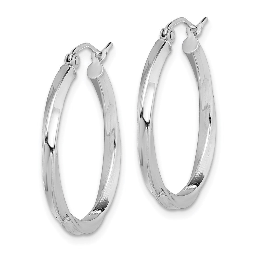 QE4571 Sterling Silver Rhodium-plated Twisted 2.5x25mmHoop Earrings