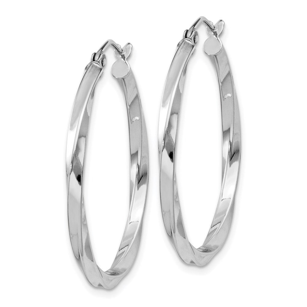 QE4572 Sterling Silver Rhodium-plated Twisted 2.5x30mmHoop Earrings