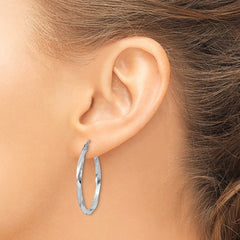 QE4572 Sterling Silver Rhodium-plated Twisted 2.5x30mmHoop Earrings
