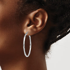 QE4574 Sterling Silver Rhodium-plated Twisted 2.5x40mmHoop Earrings