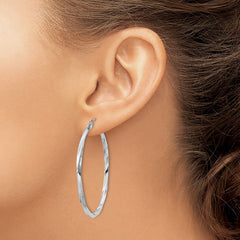 QE4575 Sterling Silver Rhodium-plated Twisted 2.5x45mmHoop Earrings