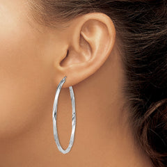 QE4576 Sterling Silver Rhodium-plated Twisted 2.5x50mmHoop Earrings