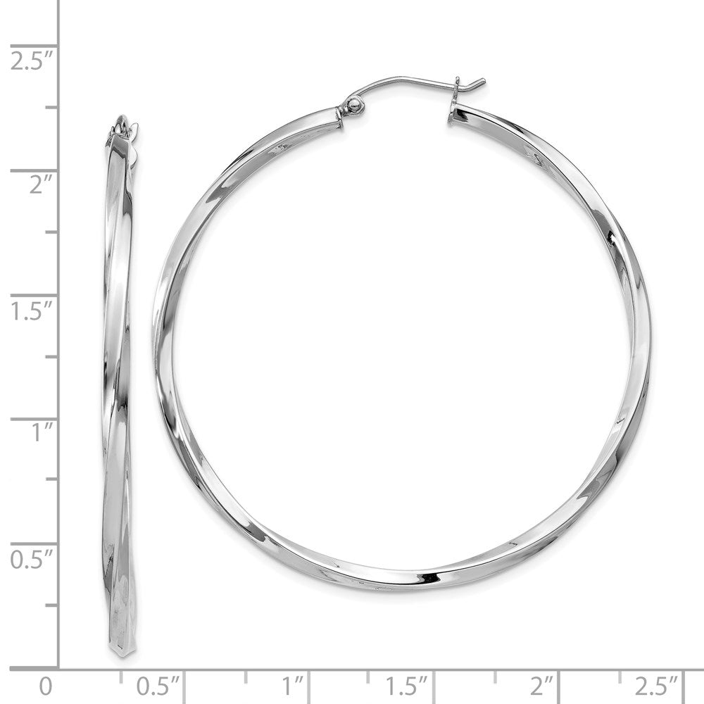 QE4576 Sterling Silver Rhodium-plated Twisted 2.5x50mmHoop Earrings