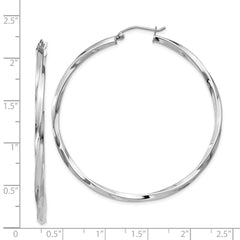 QE4576 Sterling Silver Rhodium-plated Twisted 2.5x50mmHoop Earrings