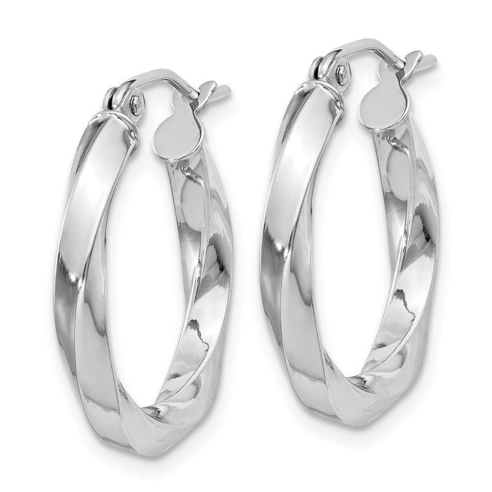 QE4583 Sterling Silver Rhodium-plated 3x20mmTwisted Hoop Earrings