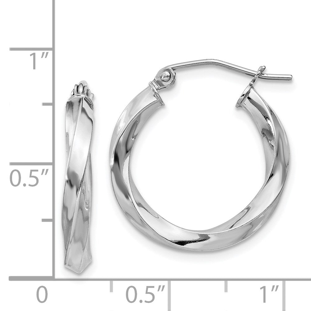 QE4583 Sterling Silver Rhodium-plated 3x20mmTwisted Hoop Earrings