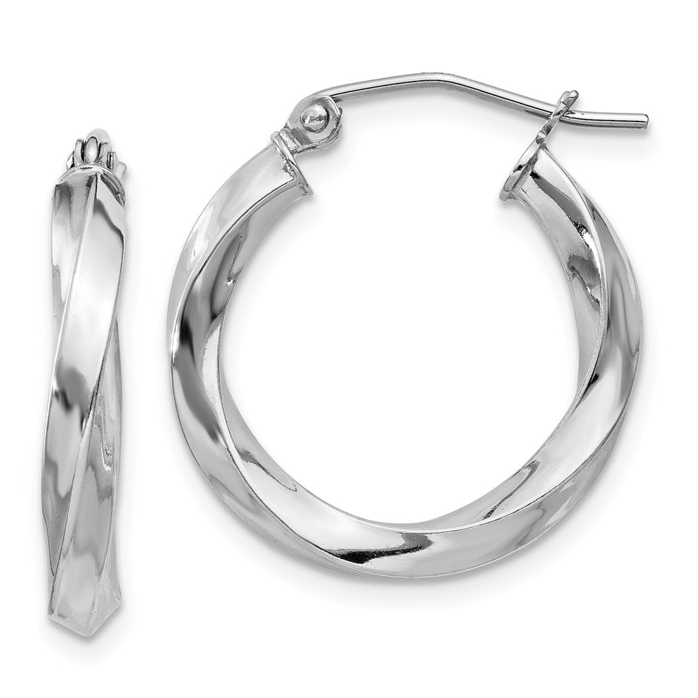QE4583 Sterling Silver Rhodium-plated 3x20mmTwisted Hoop Earrings