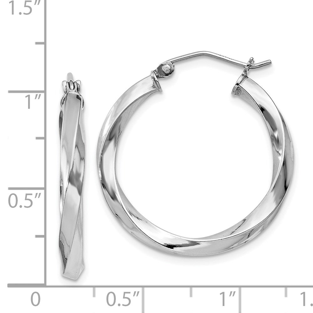 QE4584 Sterling Silver Rhodium-plated 3x25mmTwisted Hoop Earrings