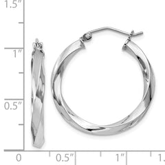 QE4584 Sterling Silver Rhodium-plated 3x25mmTwisted Hoop Earrings