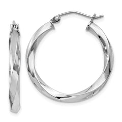 QE4584 Sterling Silver Rhodium-plated 3x25mmTwisted Hoop Earrings