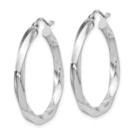 QE4585 Sterling Silver Rhodium-plated 3x30mmTwisted Hoop Earrings