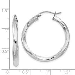 QE4585 Sterling Silver Rhodium-plated 3x30mmTwisted Hoop Earrings