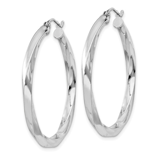 QE4586 Sterling Silver Rhodium-plated 3x35mmTwisted Hoop Earrings