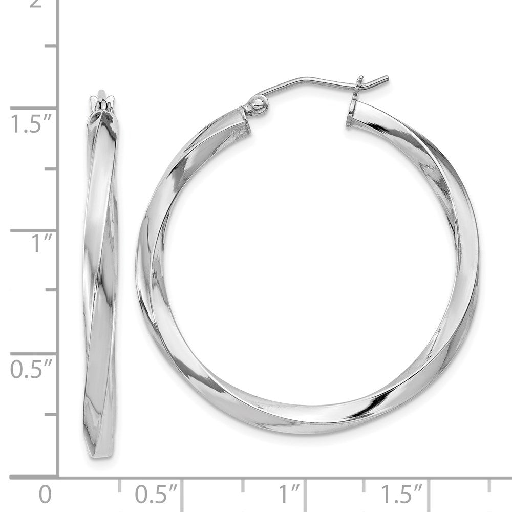 QE4586 Sterling Silver Rhodium-plated 3x35mmTwisted Hoop Earrings