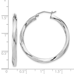 QE4586 Sterling Silver Rhodium-plated 3x35mmTwisted Hoop Earrings