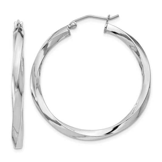 QE4586 Sterling Silver Rhodium-plated 3x35mmTwisted Hoop Earrings