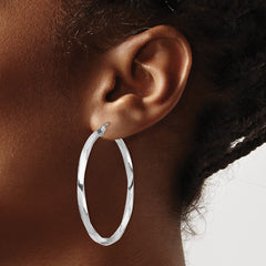 QE4588 Sterling Silver Rhodium-plated 3x45mmTwisted Hoop Earrings