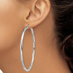 QE4592 Sterling Silver Rhodium-plated 3x65mmTwisted Hoop Earrings