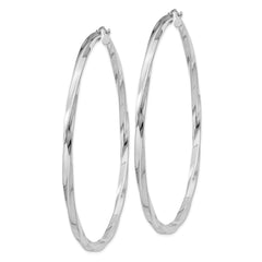 QE4593 Sterling Silver Rhodium-plated 3x70mmTwisted Hoop Earrings