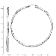 QE4593 Sterling Silver Rhodium-plated 3x70mmTwisted Hoop Earrings