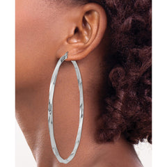 QE4594 Sterling Silver Rhodium-plated 3x80mmTwisted Hoop Earrings