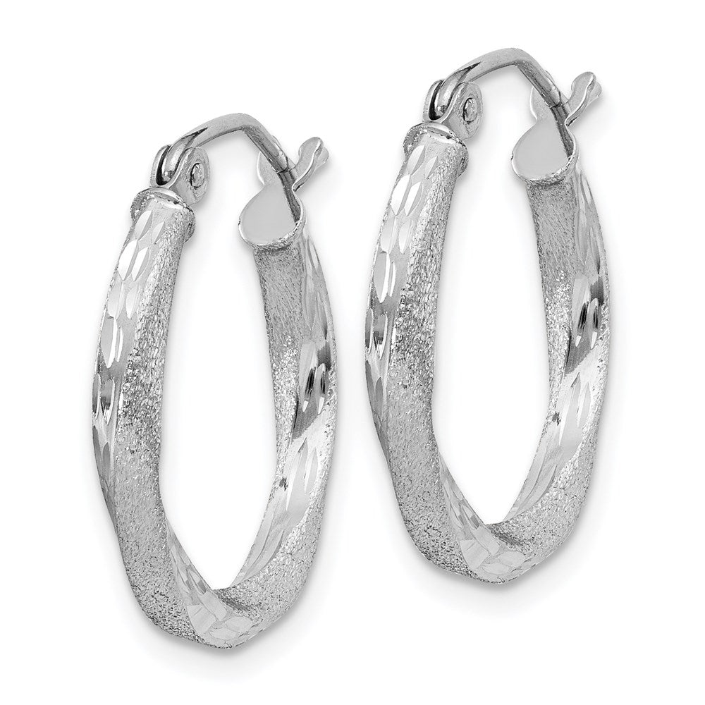 QE4596 Sterling Silver RH-plated Satin Diamond-cut 2.5x18mm Twisted Hoop Earrings