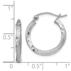 QE4596 Sterling Silver RH-plated Satin Diamond-cut 2.5x18mm Twisted Hoop Earrings