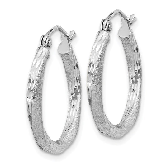 QE4597 Sterling Silver RH-plated Satin Diamond-cut 2.5x20mm Twisted Hoop Earrings