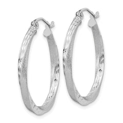 QE4598 Sterling Silver RH-plated Satin Diamond-cut 2.5x25mm Twisted Hoop Earrings