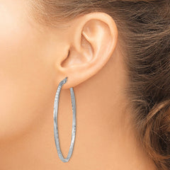QE4604 Sterling Silver RH-plated Satin Diamond-cut 2.5x55mm Twisted Hoop Earrings