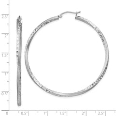 QE4604 Sterling Silver RH-plated Satin Diamond-cut 2.5x55mm Twisted Hoop Earrings