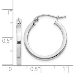 QE4646 Sterling Silver Rhodium-plated 2x20mm Square Tube Hoop Earrings