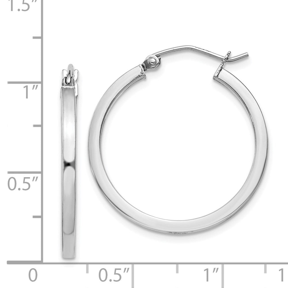 QE4647 Sterling Silver Rhodium-plated 2x25mm Square Tube Hoop Earrings