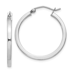QE4647 Sterling Silver Rhodium-plated 2x25mm Square Tube Hoop Earrings
