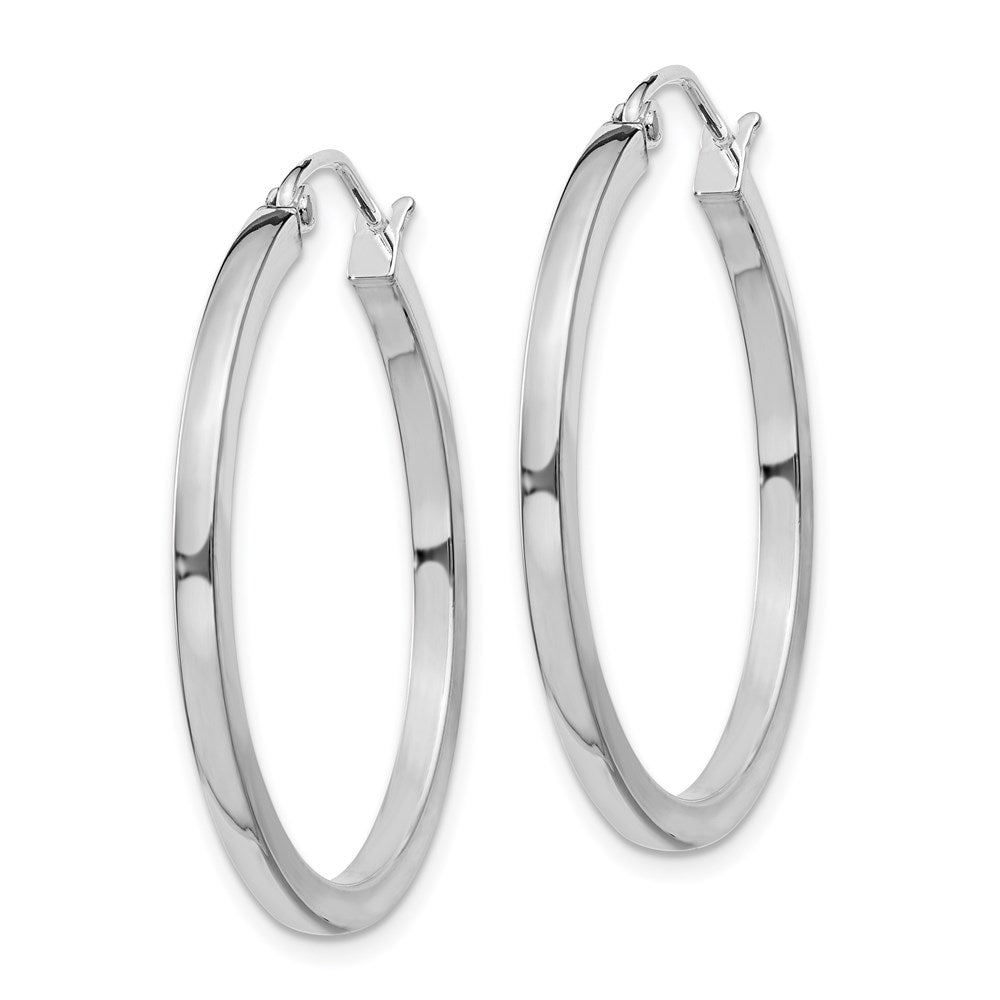 QE4648 Sterling Silver Rhodium-plated 2x30mm Square Tube Hoop Earrings