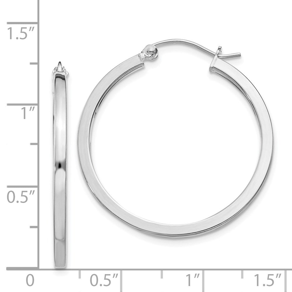 QE4648 Sterling Silver Rhodium-plated 2x30mm Square Tube Hoop Earrings