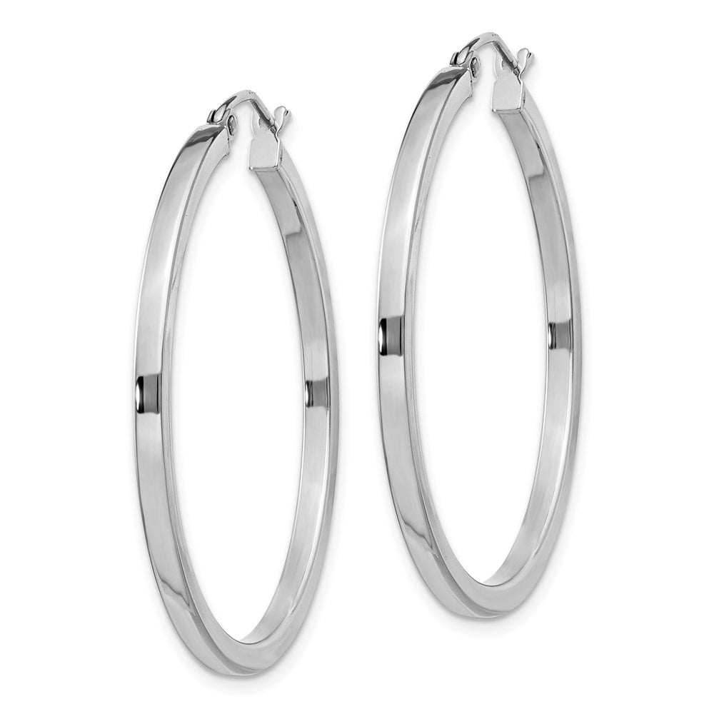 QE4649 Sterling Silver Rhodium-plated 2x35mm Square Tube Hoop Earrings