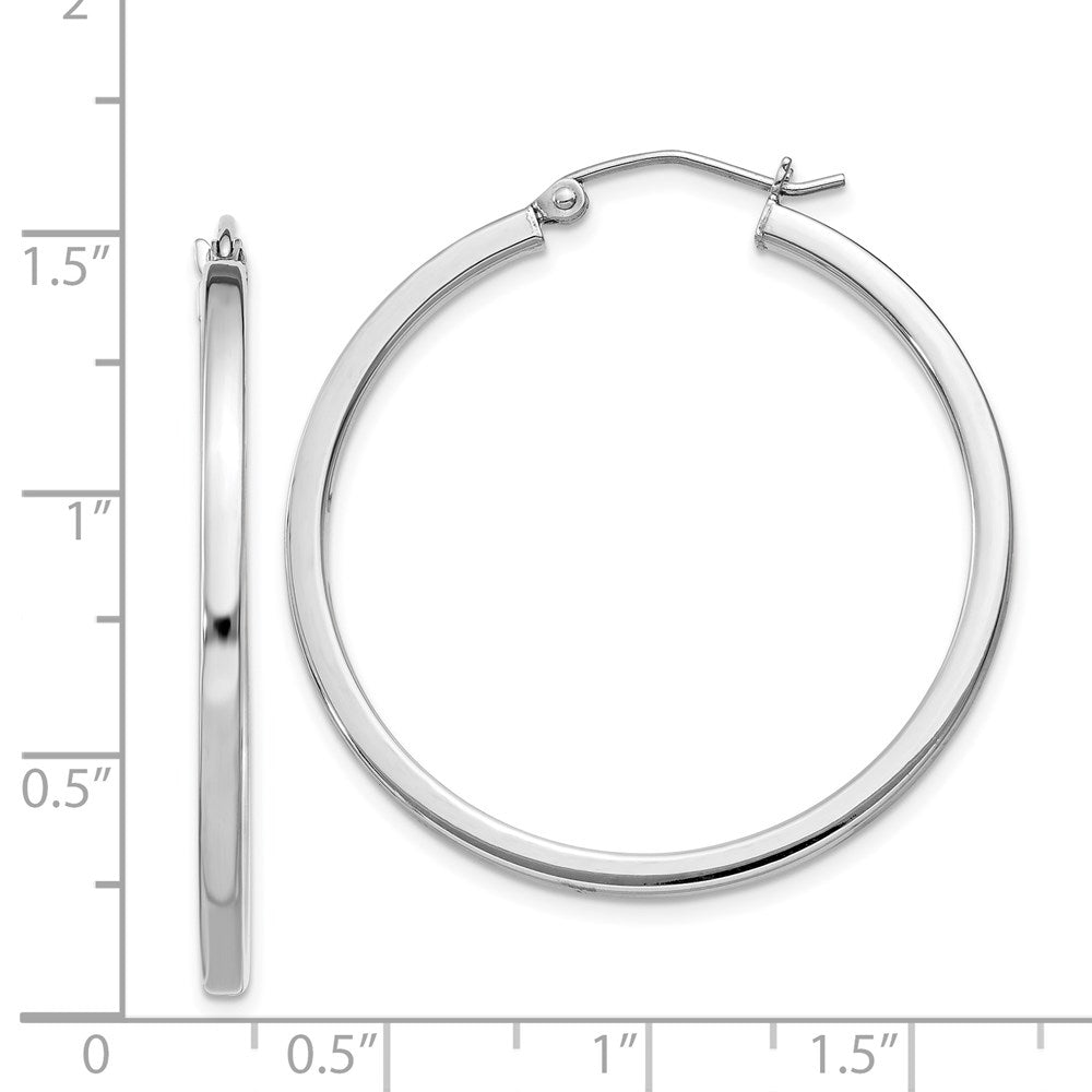 QE4649 Sterling Silver Rhodium-plated 2x35mm Square Tube Hoop Earrings