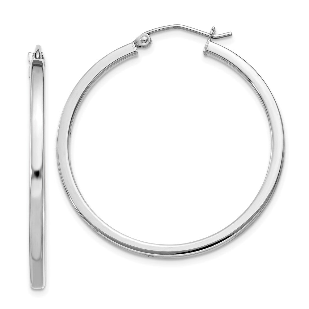 QE4649 Sterling Silver Rhodium-plated 2x35mm Square Tube Hoop Earrings