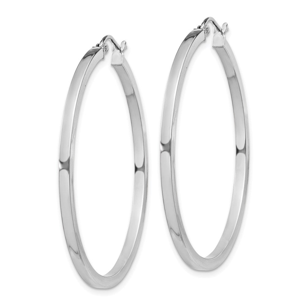 QE4650 Sterling Silver Rhodium-plated 2x40mm Square Tube Hoop Earrings
