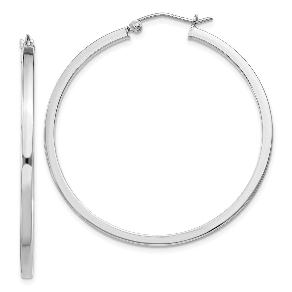 QE4650 Sterling Silver Rhodium-plated 2x40mm Square Tube Hoop Earrings