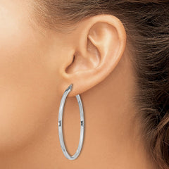 QE4651 Sterling Silver Rhodium-plated 2x45mm Square Tube Hoop Earrings