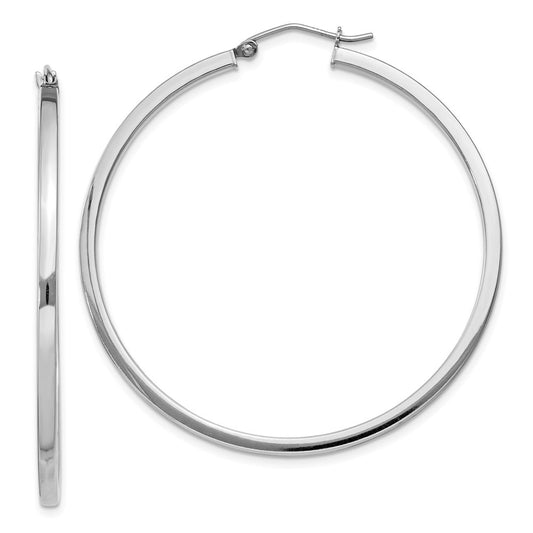 QE4651 Sterling Silver Rhodium-plated 2x45mm Square Tube Hoop Earrings