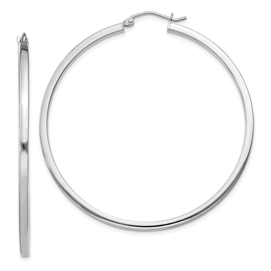 QE4652 Sterling Silver Rhodium-plated 2x50mm Square Tube Hoop Earrings