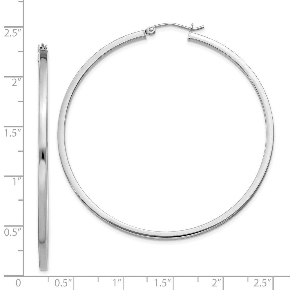 QE4653 Sterling Silver Rhodium-plated 2x55mm Square Tube Hoop Earrings