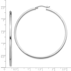 QE4653 Sterling Silver Rhodium-plated 2x55mm Square Tube Hoop Earrings