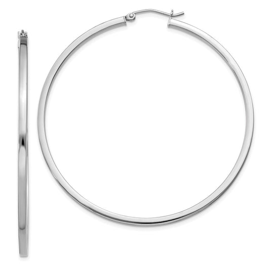 QE4653 Sterling Silver Rhodium-plated 2x55mm Square Tube Hoop Earrings
