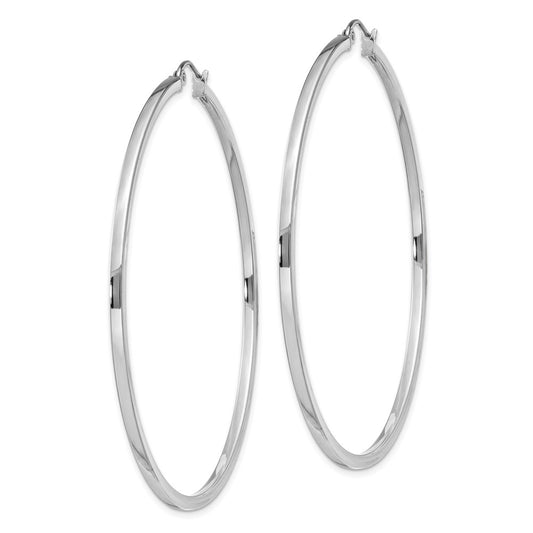 QE4654 Sterling Silver Rhodium-plated 2x60mm Square Tube Hoop Earrings
