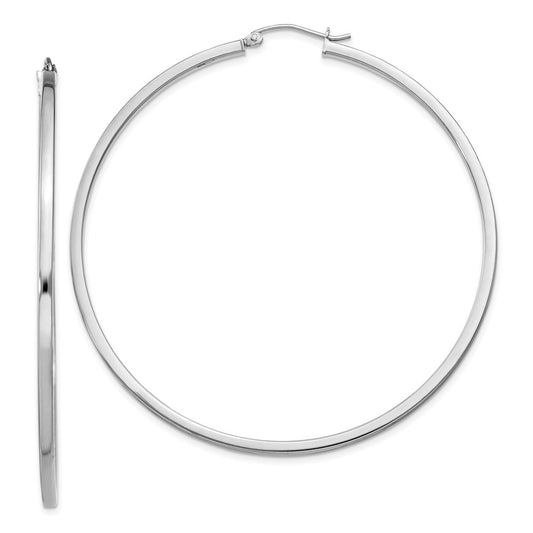 QE4654 Sterling Silver Rhodium-plated 2x60mm Square Tube Hoop Earrings