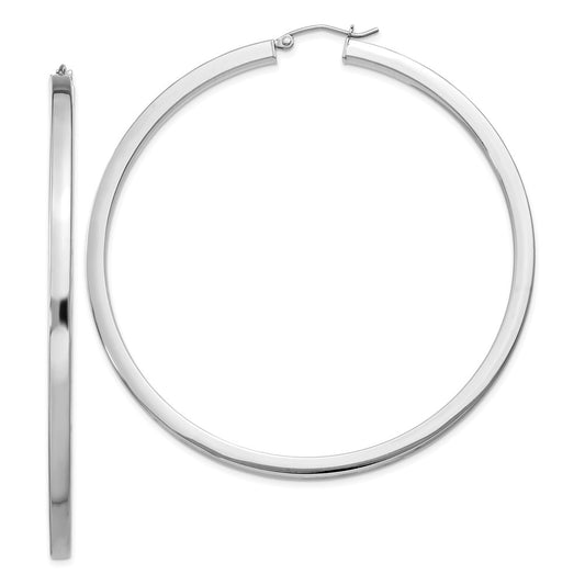 QE4655 Sterling Silver Rhodium-plated 2x65mm Square Tube Hoop Earrings